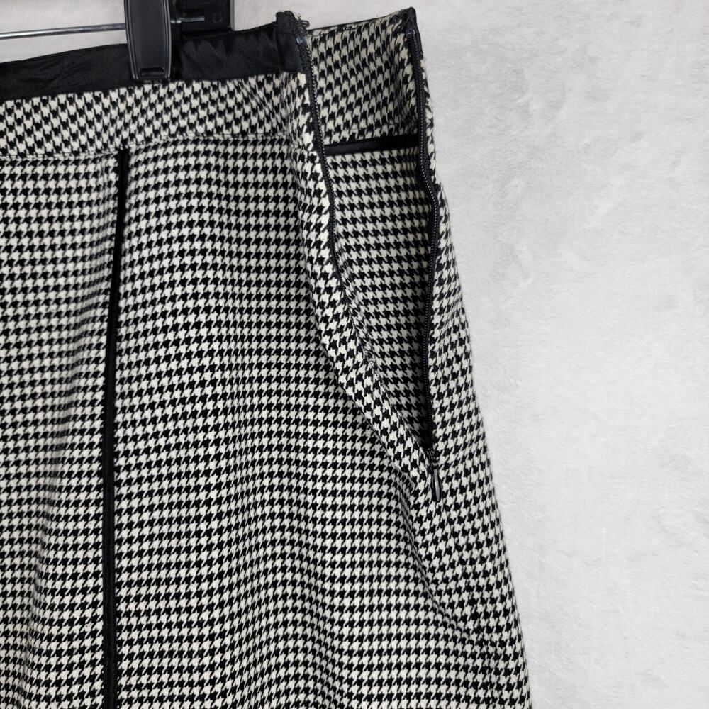 Houndstooth Skirt 20 Knee Length Zip Black Trim Pleated Preppy Academia Office - Picture 2 of 5